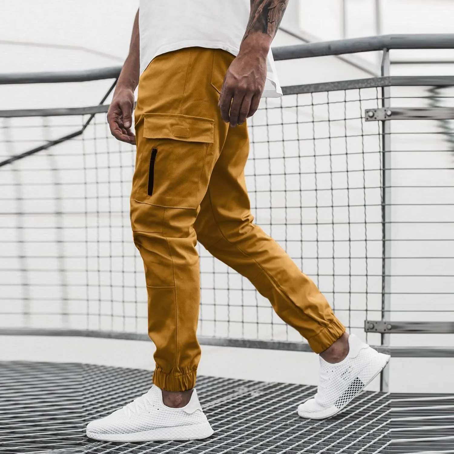 Cargo Trousers for Men Straight-Leg Trousers Mens Heavyweight Cargo Fleece Sweatpants Stretch Elastic Waist Jogger