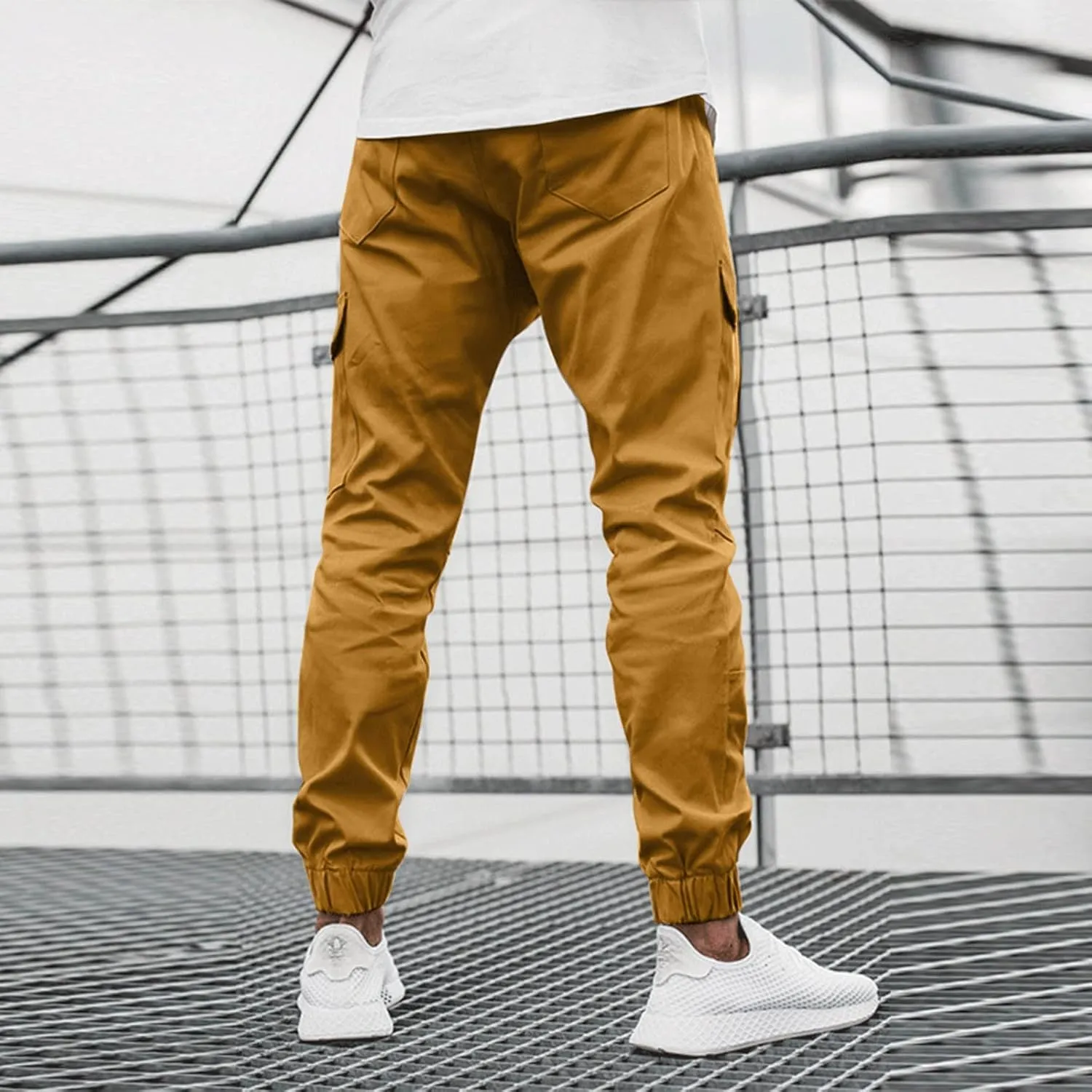 Cargo Trousers for Men Straight-Leg Trousers Mens Heavyweight Cargo Fleece Sweatpants Stretch Elastic Waist Jogger