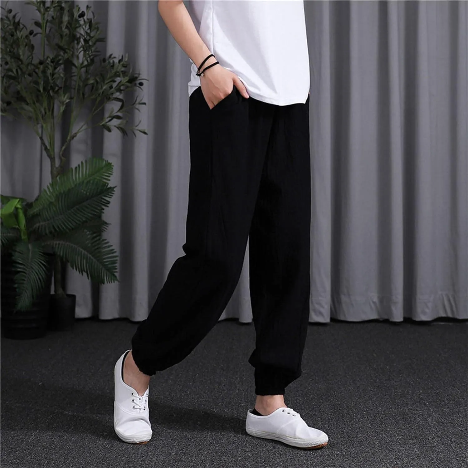 Comfy Pants for Women Summer Trendy Loose Cotton Linen Pants 2025 Palazzo High Waisted Long Trousers with Pockets