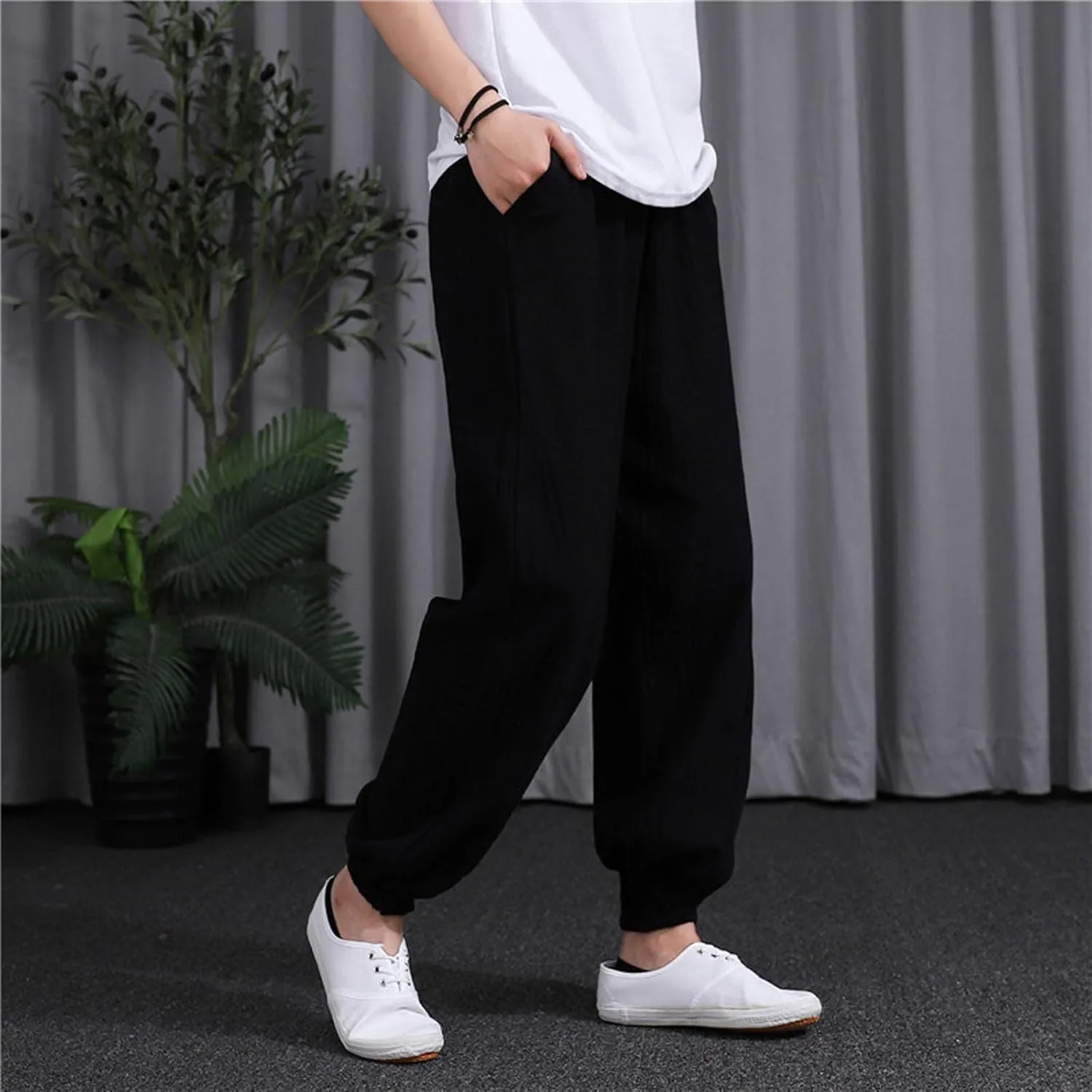 Comfy Pants for Women Summer Trendy Loose Cotton Linen Pants 2025 Palazzo High Waisted Long Trousers with Pockets