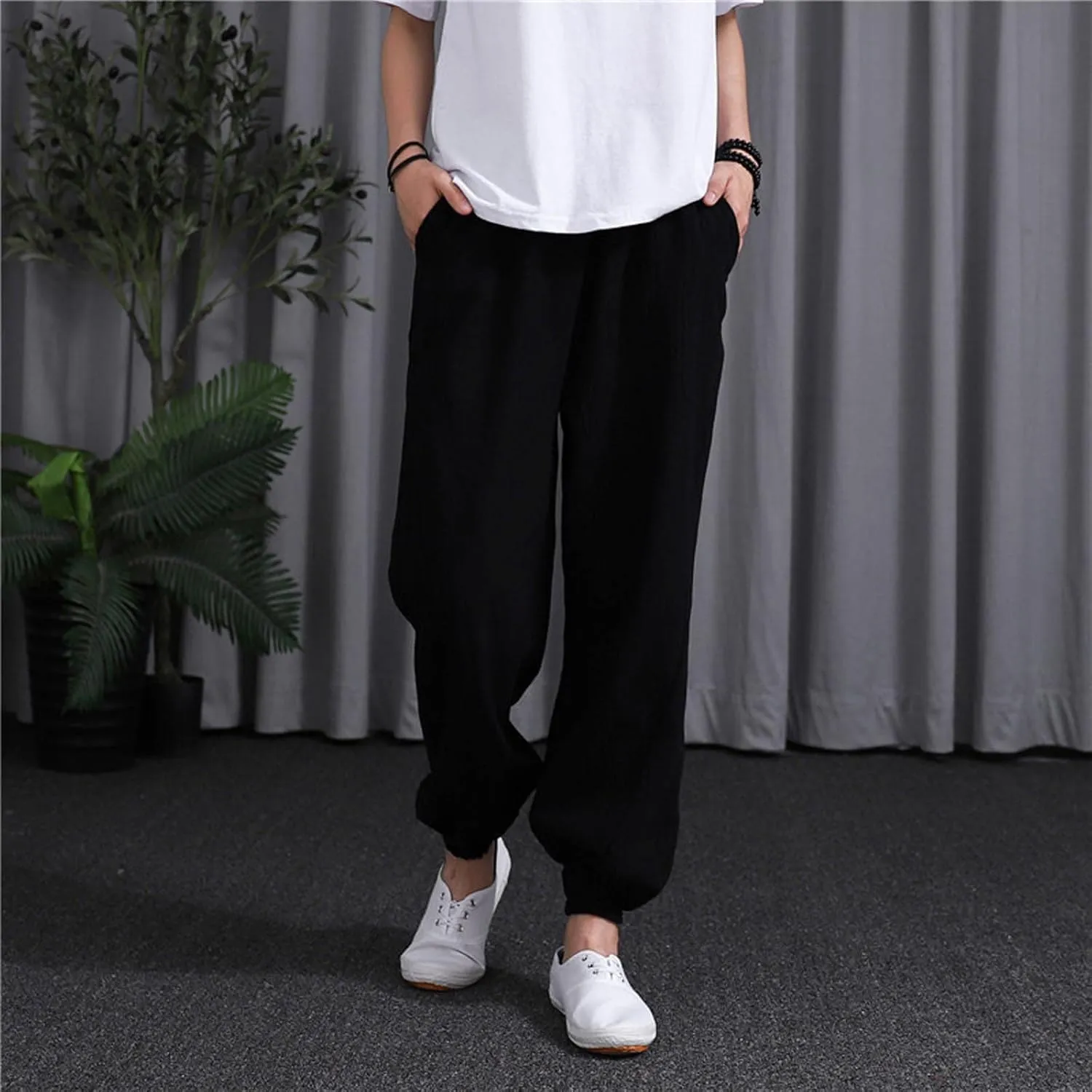Comfy Pants for Women Summer Trendy Loose Cotton Linen Pants 2025 Palazzo High Waisted Long Trousers with Pockets