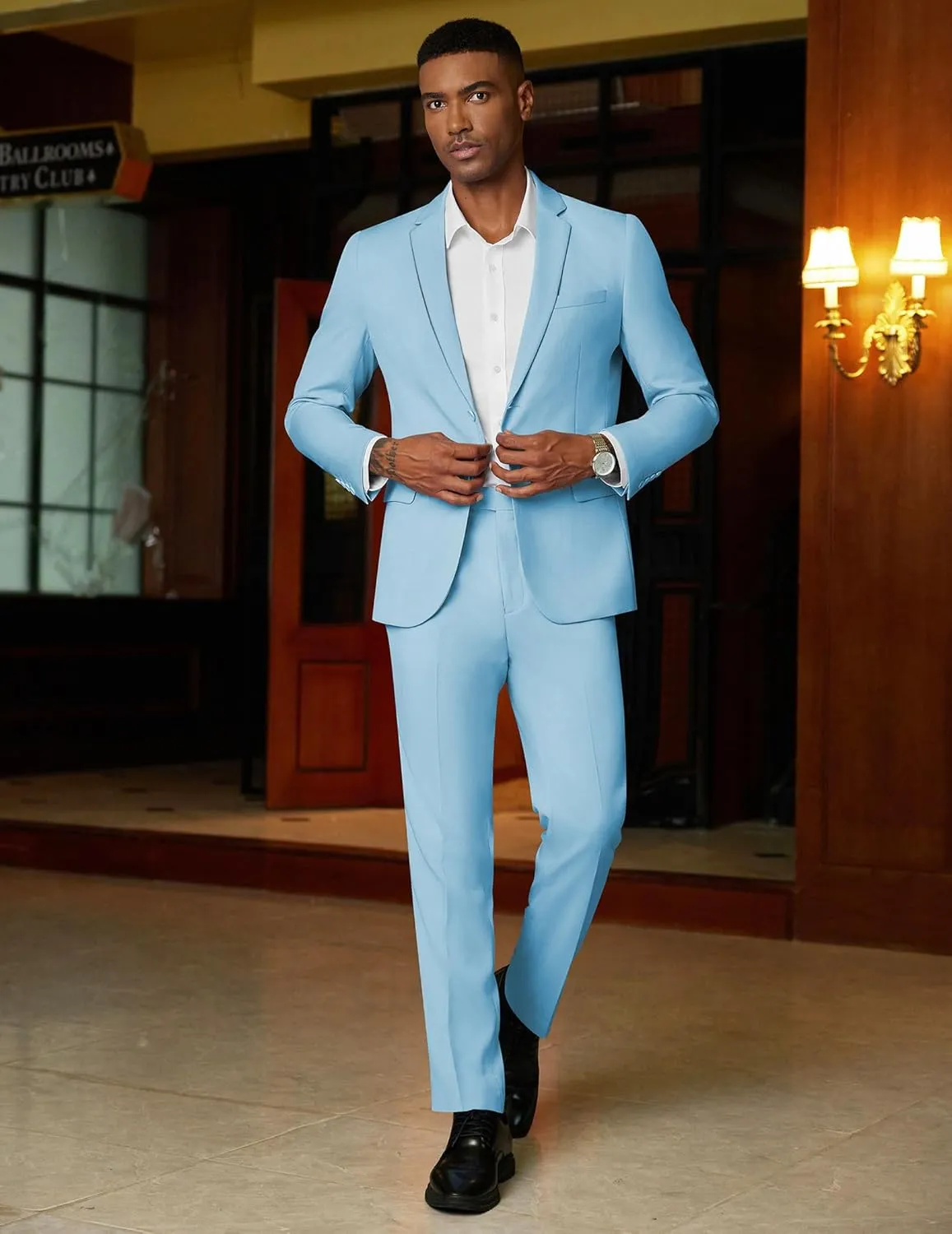 COOFANDY Mens 2 Piece Suit Slim Fit 2 Button Formal Jacket Suits Pants Set for Wedding Business Prom