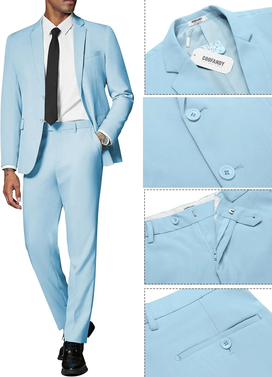 COOFANDY Mens 2 Piece Suit Slim Fit 2 Button Formal Jacket Suits Pants Set for Wedding Business Prom
