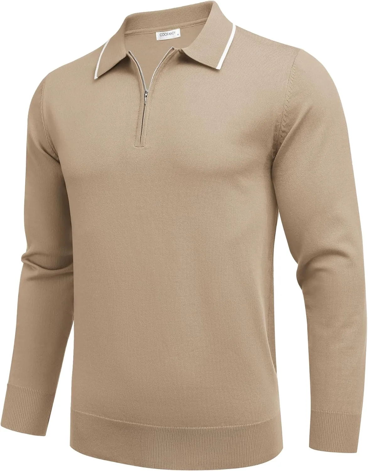 COOFANDY Men's Knit Polo Shirt Long Sleeve Quarter Zip Polo Sweater Casual Golf Shirts Vintage Striped Collar Polo