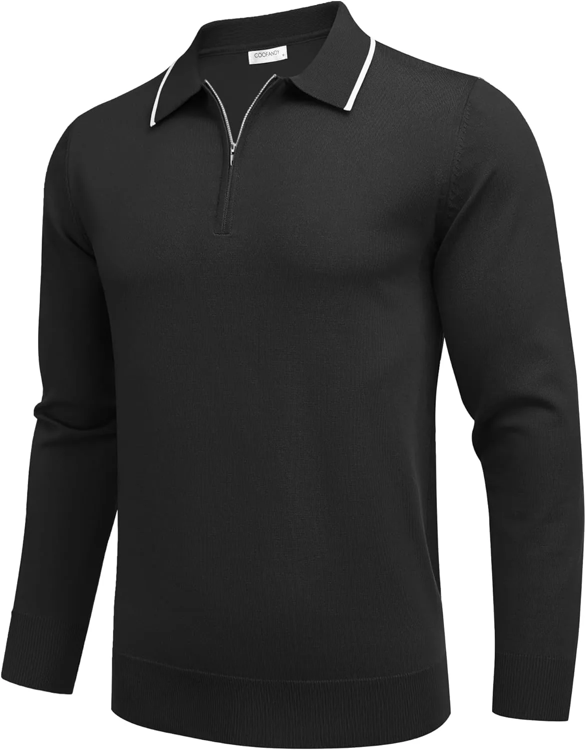 COOFANDY Men's Knit Polo Shirt Long Sleeve Quarter Zip Polo Sweater Casual Golf Shirts Vintage Striped Collar Polo