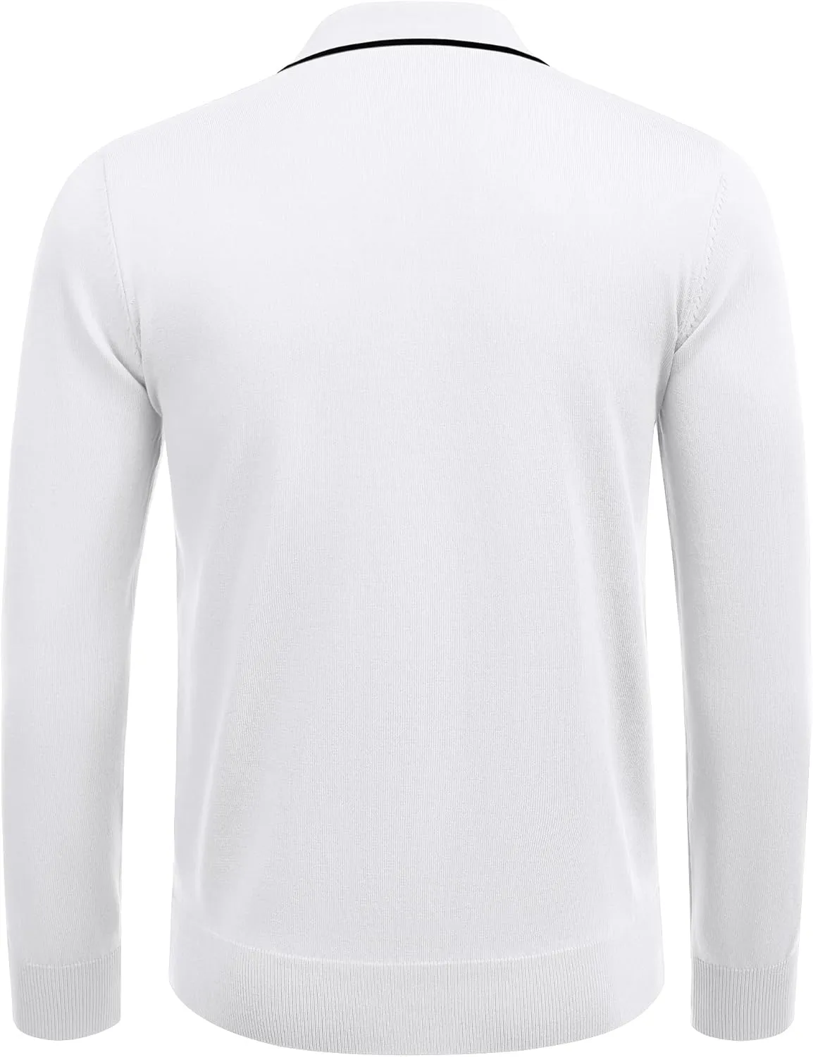 COOFANDY Men's Knit Polo Shirt Long Sleeve Quarter Zip Polo Sweater Casual Golf Shirts Vintage Striped Collar Polo