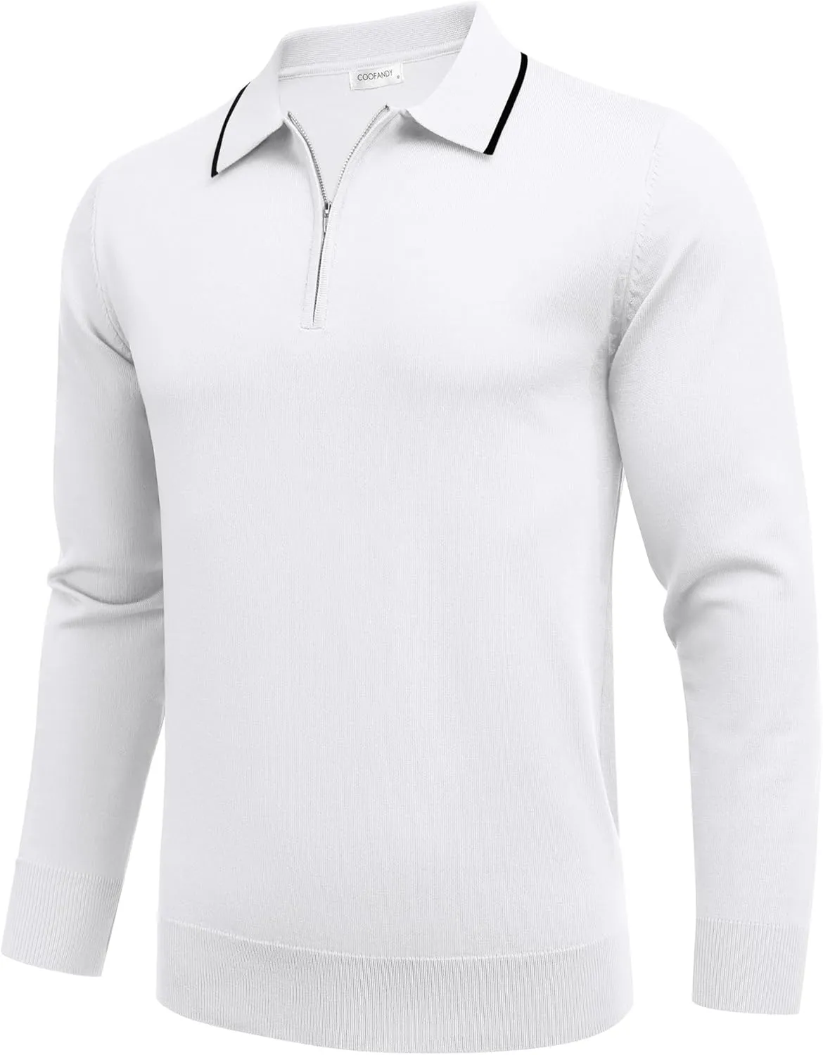 COOFANDY Men's Knit Polo Shirt Long Sleeve Quarter Zip Polo Sweater Casual Golf Shirts Vintage Striped Collar Polo