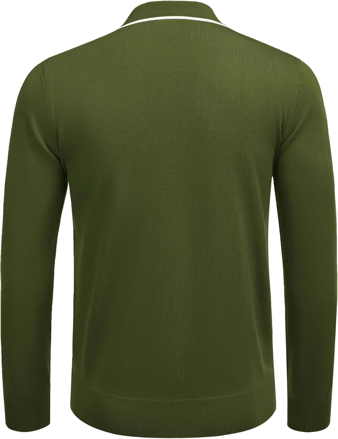 COOFANDY Men's Knit Polo Shirt Long Sleeve Quarter Zip Polo Sweater Casual Golf Shirts Vintage Striped Collar Polo