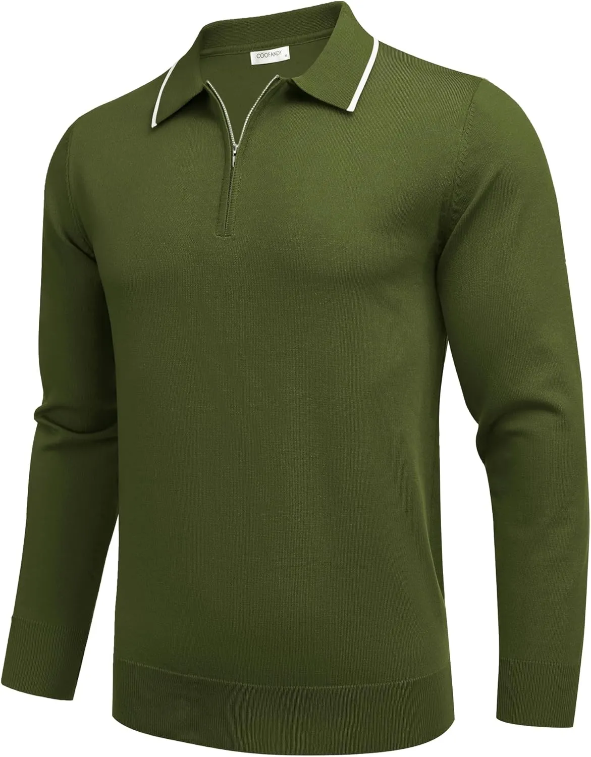 COOFANDY Men's Knit Polo Shirt Long Sleeve Quarter Zip Polo Sweater Casual Golf Shirts Vintage Striped Collar Polo