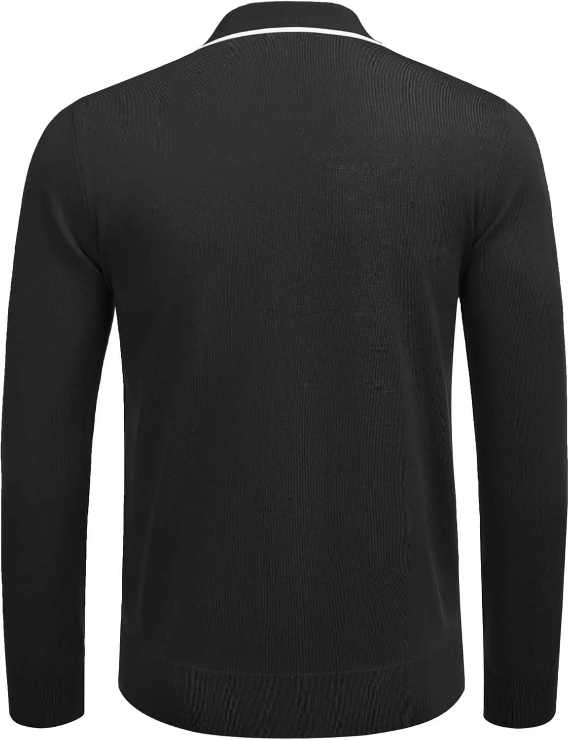 COOFANDY Men's Knit Polo Shirt Long Sleeve Quarter Zip Polo Sweater Casual Golf Shirts Vintage Striped Collar Polo