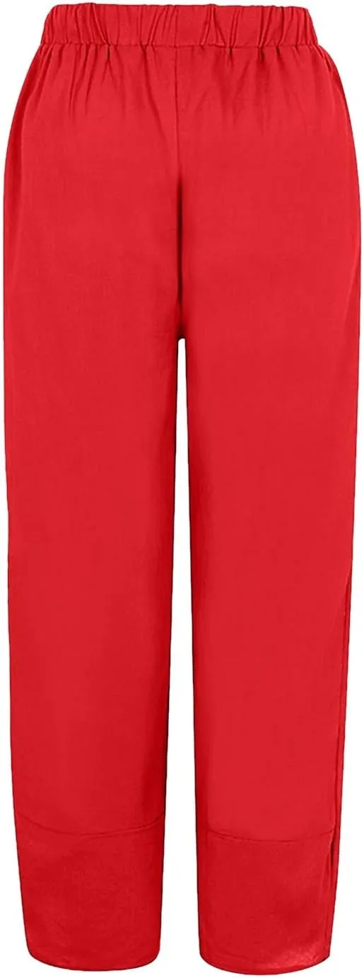 Cotton Capri Pants for Women Summer Baggy Linen Capri Pants High Waist Wide Leg Crop Pants Comfy Palazzo Trousers