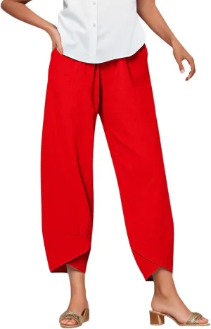 Cotton Capri Pants for Women Summer Baggy Linen Capri Pants High Waist Wide Leg Crop Pants Comfy Palazzo Trousers