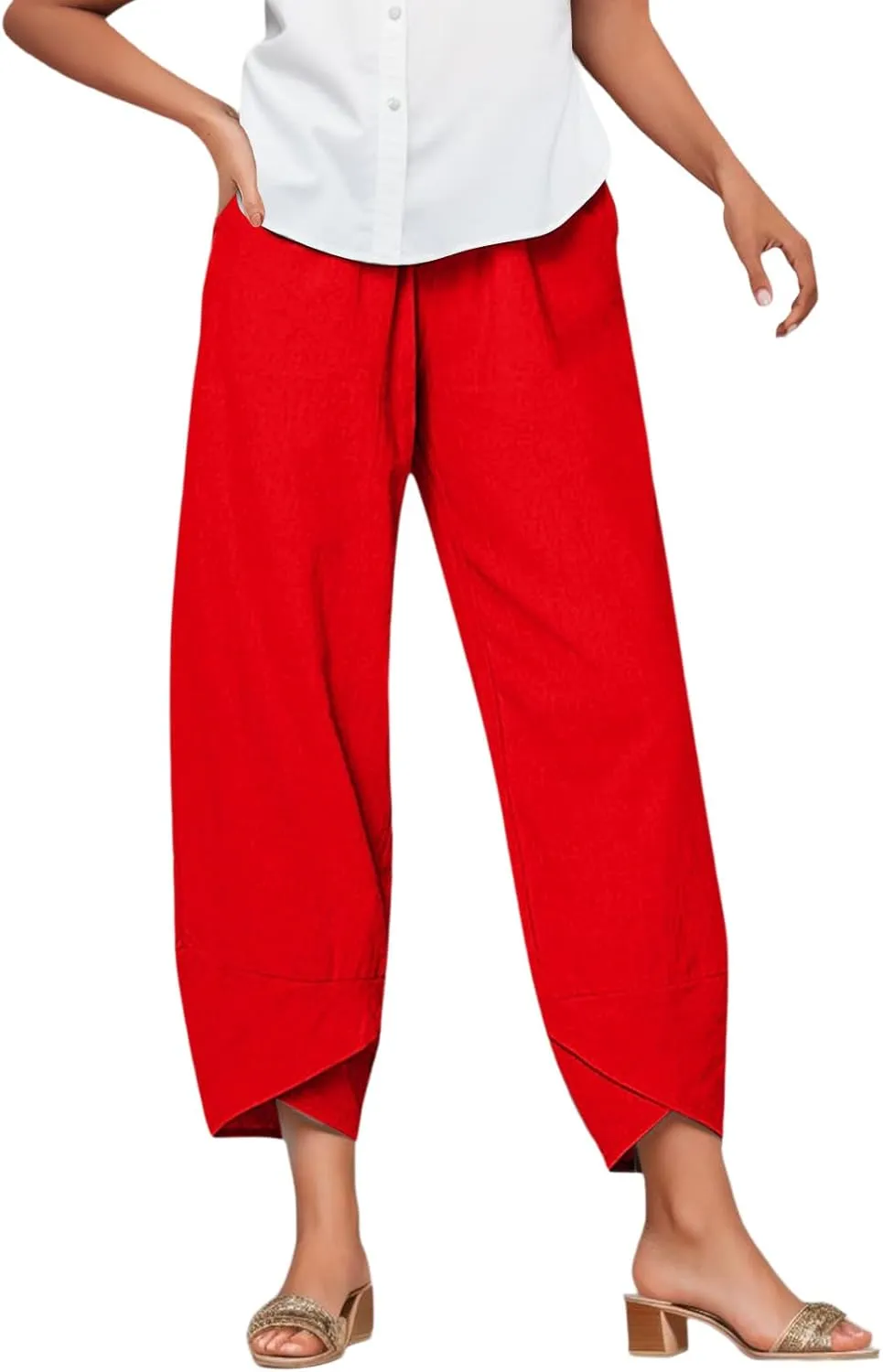 Cotton Capri Pants for Women Summer Baggy Linen Capri Pants High Waist Wide Leg Crop Pants Comfy Palazzo Trousers