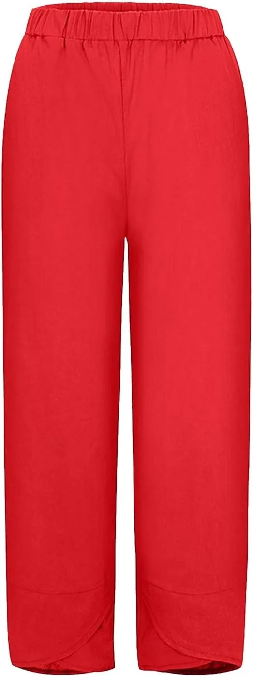 Cotton Capri Pants for Women Summer Baggy Linen Capri Pants High Waist Wide Leg Crop Pants Comfy Palazzo Trousers