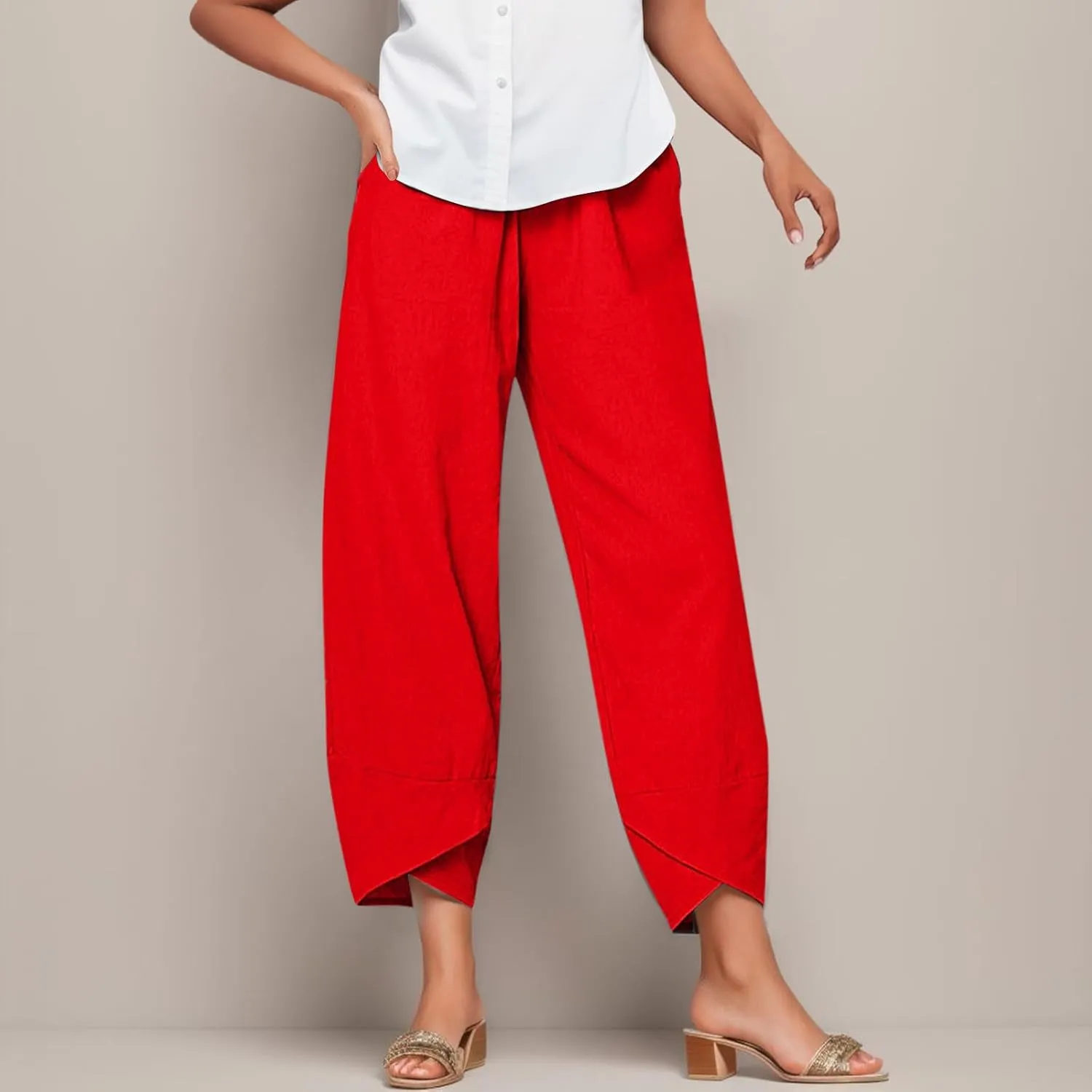 Cotton Capri Pants for Women Summer Baggy Linen Capri Pants High Waist Wide Leg Crop Pants Comfy Palazzo Trousers