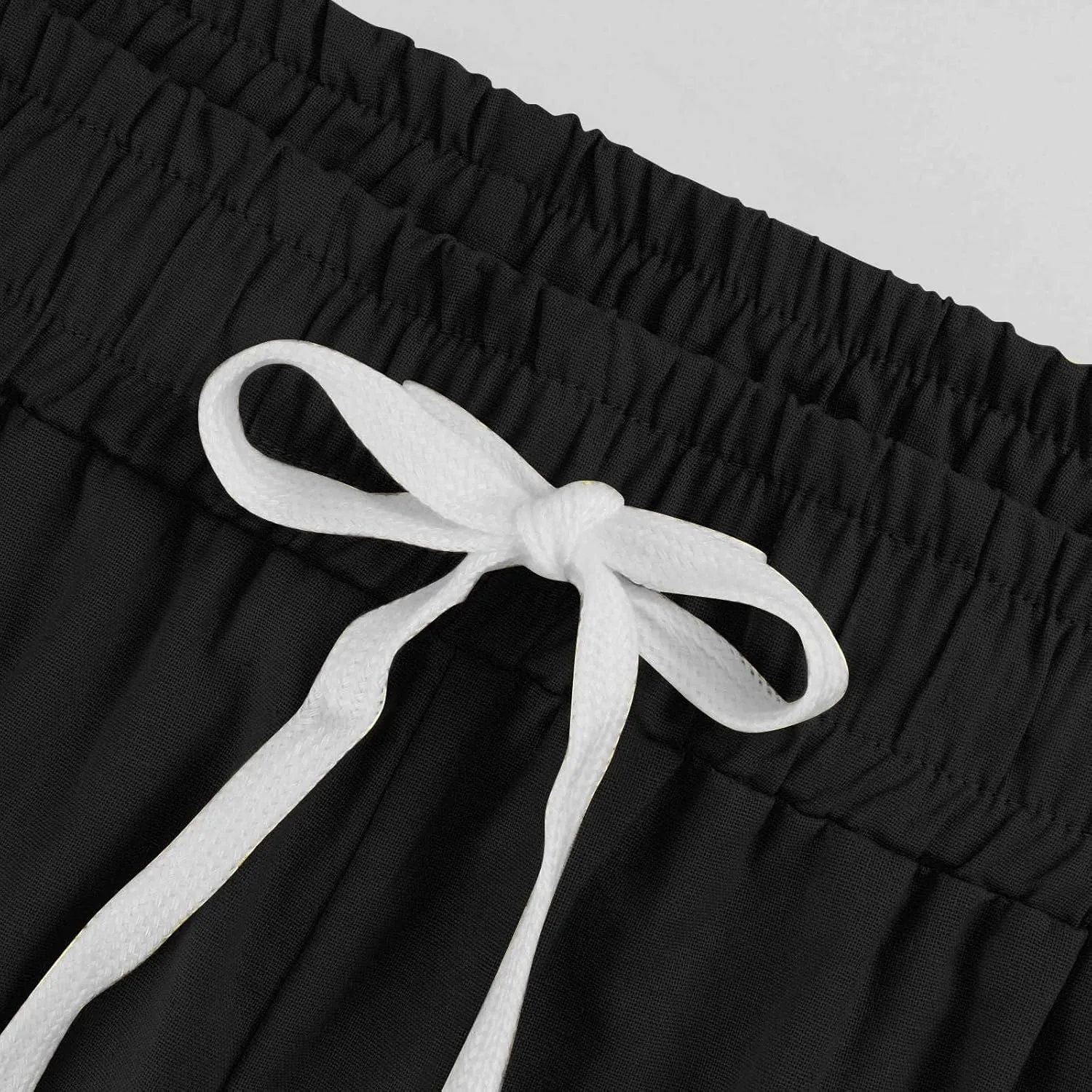 Cotton Linen Capri Pants for Women Casual Elastic Waist Drawstring Wide Leg 3/4 Shorts Lightweight Summer Beach Pants
