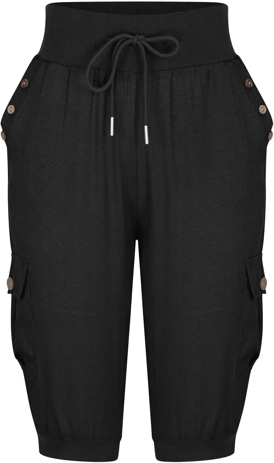 Cotton Linen Capri Women Casual Drawstring Elastic Waist Pants High Waisted Pants Summer Wide Leg Cropped Trousers