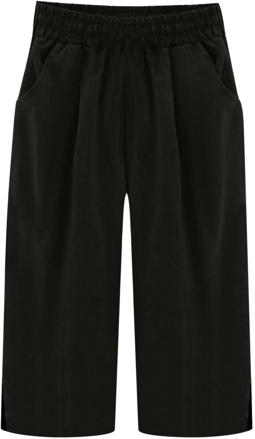 Cotton Linen Cropped Pants for Women 2025 Summer Casual Elastic Waisted Straight Leg Drawstring Trouser with Pockets