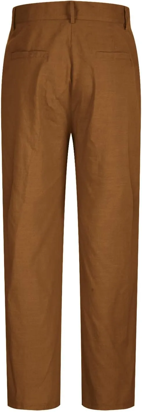 Cotton Linen Pants for Men Pleated Front Trouser Straight Leg Suit Trousers Solid Color Office Trouser Linen Pant