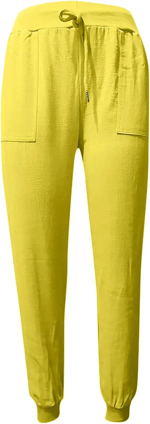 Cotton Linen Pants For Women 2024 Summer Pants 2024 Linen Pants Drawstring Waisted Pull On Boho Trendy Trousers