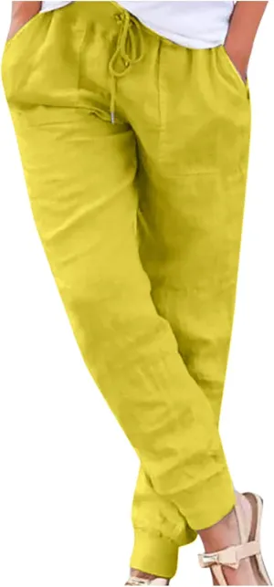 Cotton Linen Pants For Women 2024 Summer Pants 2024 Linen Pants Drawstring Waisted Pull On Boho Trendy Trousers