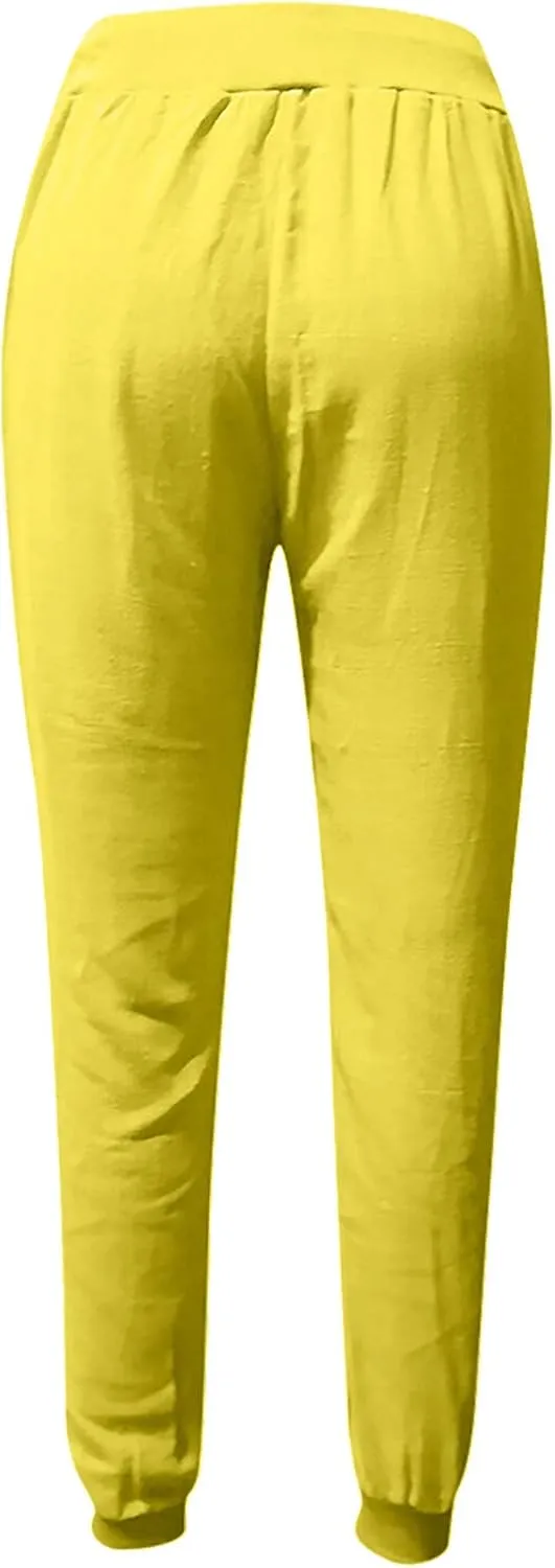 Cotton Linen Pants For Women 2024 Summer Pants 2024 Linen Pants Drawstring Waisted Pull On Boho Trendy Trousers
