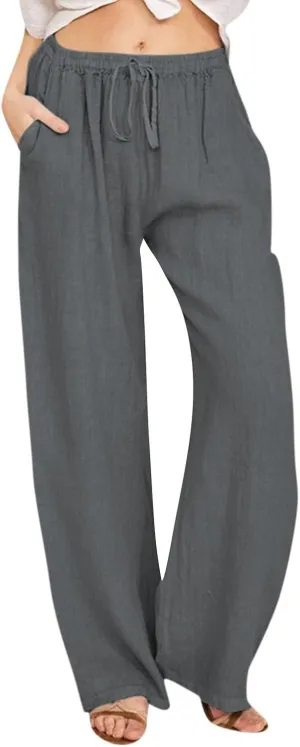 Cotton Linen Pants Women 2025 Summer Casual Loose Wide Leg Pants Drawstring High Waisted Palzzo Pants Beach Trousers