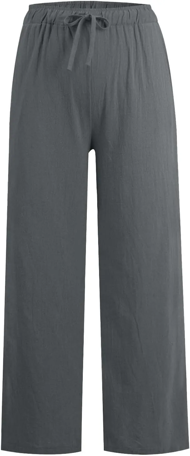 Cotton Linen Pants Women 2025 Summer Casual Loose Wide Leg Pants Drawstring High Waisted Palzzo Pants Beach Trousers