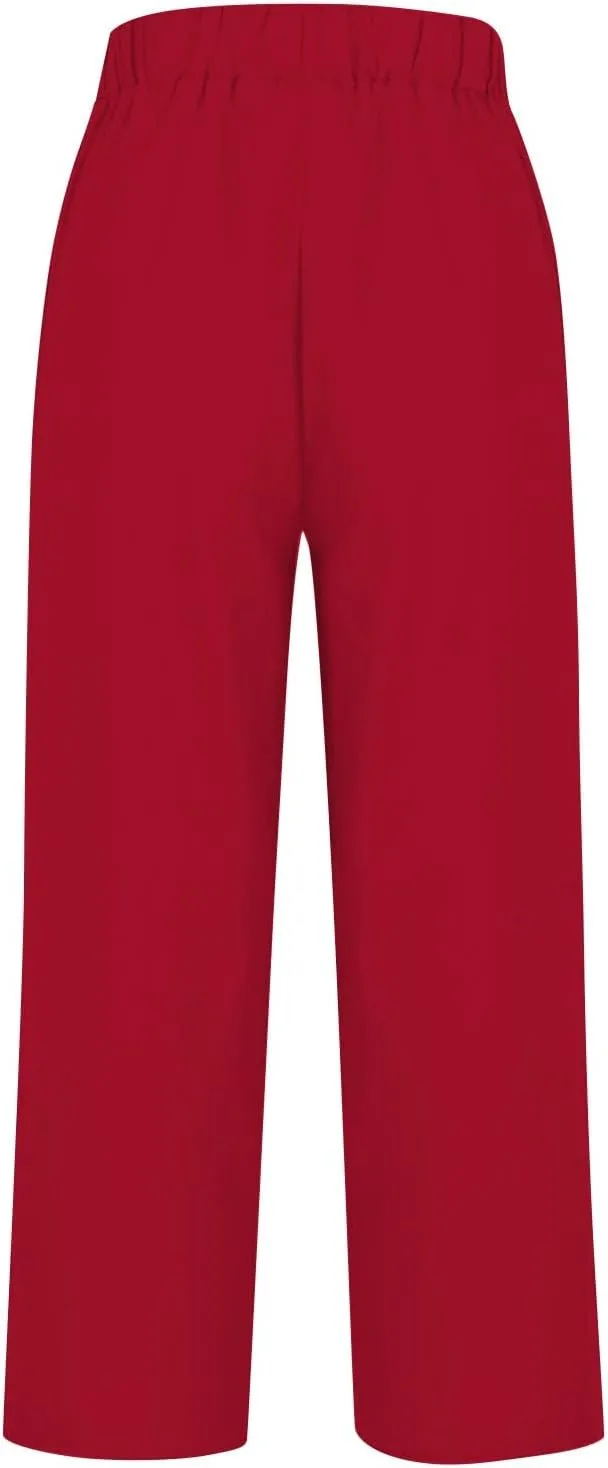 Cotton Linen Pants Women Summer Elastic Waist Palazzo Pants Plus Size Straight Leg Slack Casual Trouser with Pockets