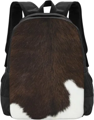 Cowhide, Cow Skin Print Pattern Lightweight Backpack  Large Capacity 15 Laptop Bag For Travel & Outdoor