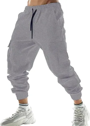 CRNTCEM Men's Cotton Tracksuit Bottoms Drawstring Straight Leg Athletic Jogging Pants Summer Workout Running Cargo Trousers