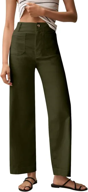 Cropped Pants for Women Stretch Straight Wide Leg High Waisted Business Work Chino Trousers Jeans with Pockets