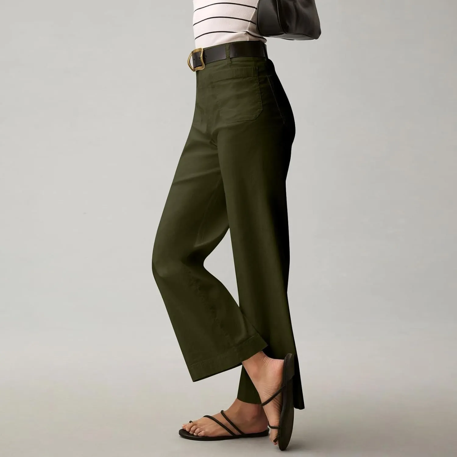 Cropped Pants for Women Stretch Straight Wide Leg High Waisted Business Work Chino Trousers Jeans with Pockets