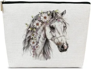 Daisy Horse Makeup Bag, Floral Cosmetic Bag for Purse, Horse Lovers Gifts for Women, Besties, Daughter, Best Friends, Cowgirl Stuff