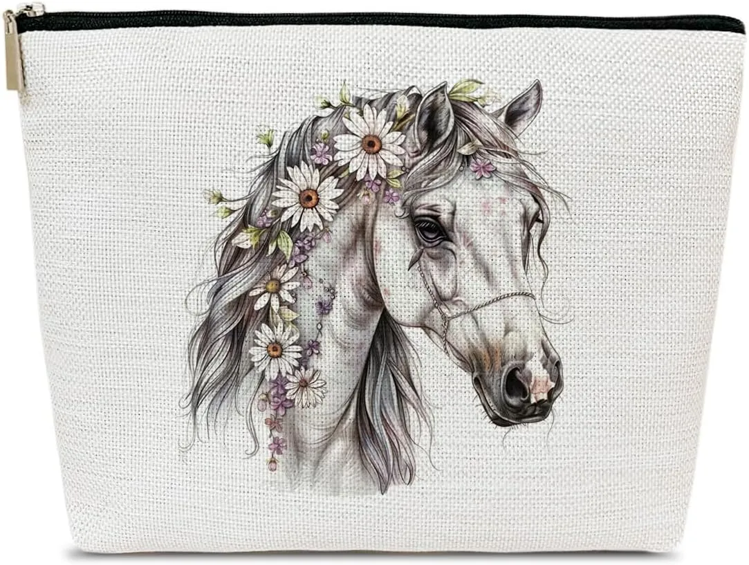 Daisy Horse Makeup Bag, Floral Cosmetic Bag for Purse, Horse Lovers Gifts for Women, Besties, Daughter, Best Friends, Cowgirl Stuff