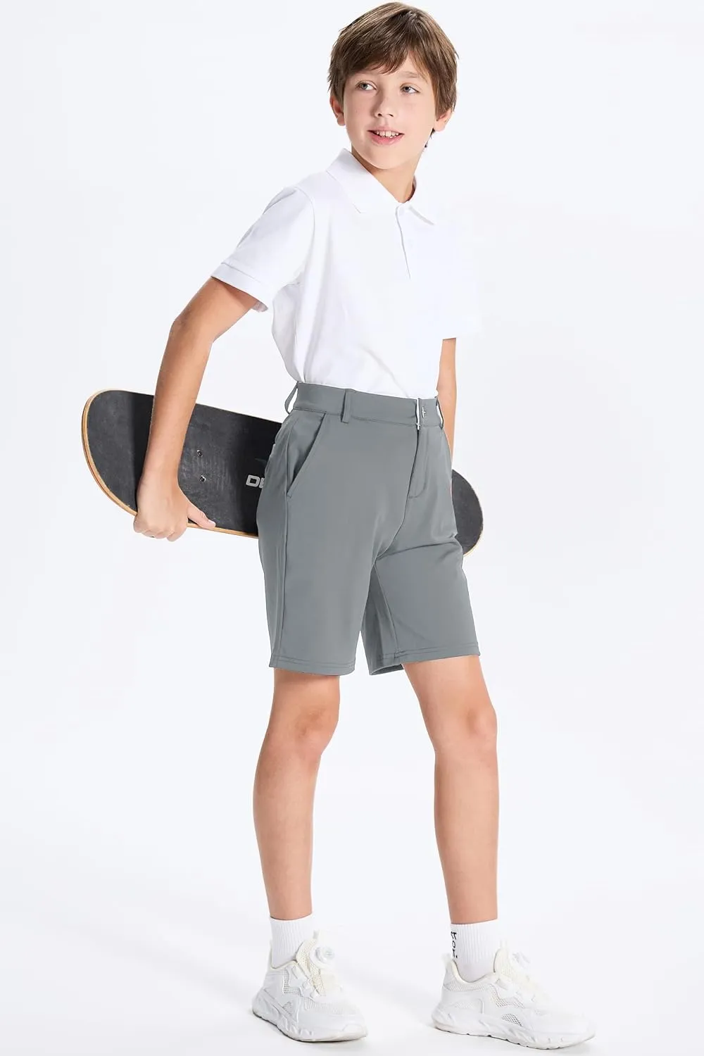 DEVOROPA Youth Boys Golf Shorts Stretch School Uniform Clothes Kids Flat Front Dress Chino Hybrid Twill Casual Shorts Pockets