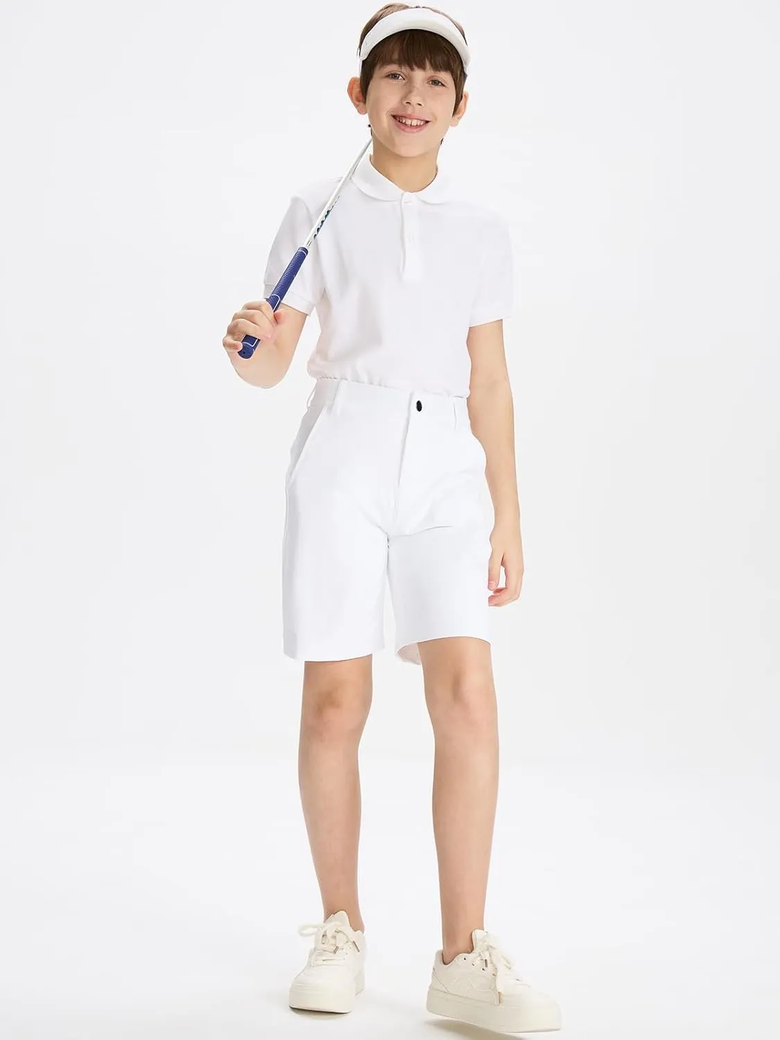 DEVOROPA Youth Boys Golf Shorts Stretch School Uniform Clothes Kids Flat Front Dress Chino Hybrid Twill Casual Shorts Pockets