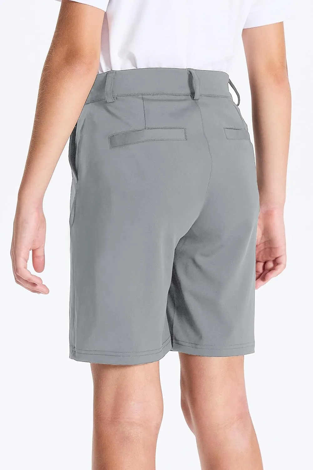 DEVOROPA Youth Boys Golf Shorts Stretch School Uniform Clothes Kids Flat Front Dress Chino Hybrid Twill Casual Shorts Pockets