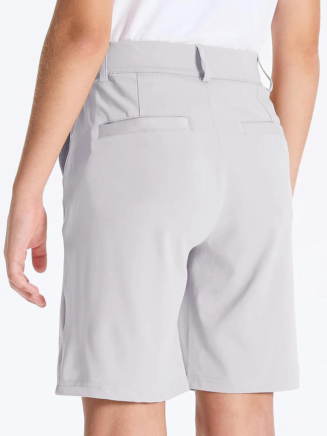 DEVOROPA Youth Boys Golf Shorts Stretch School Uniform Clothes Kids Flat Front Dress Chino Hybrid Twill Casual Shorts Pockets