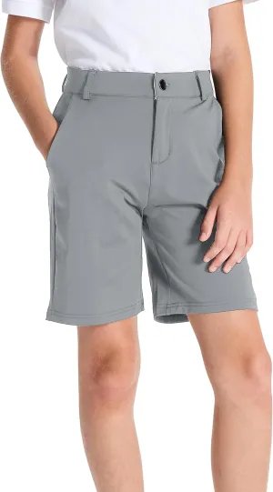 DEVOROPA Youth Boys Golf Shorts Stretch School Uniform Clothes Kids Flat Front Dress Chino Hybrid Twill Casual Shorts Pockets