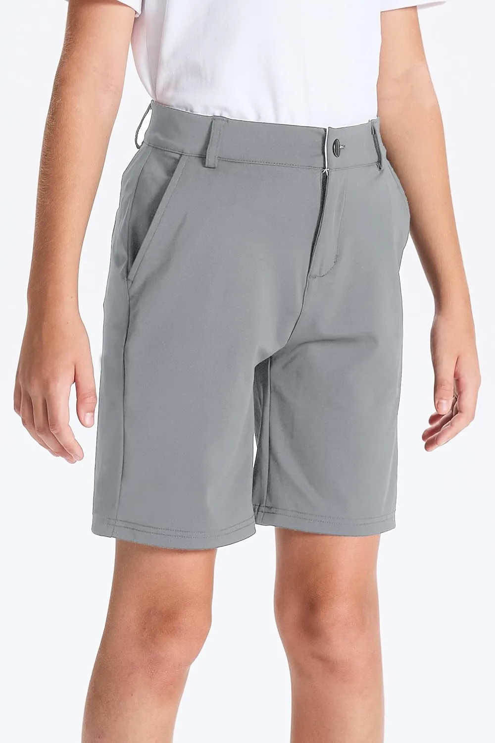 DEVOROPA Youth Boys Golf Shorts Stretch School Uniform Clothes Kids Flat Front Dress Chino Hybrid Twill Casual Shorts Pockets