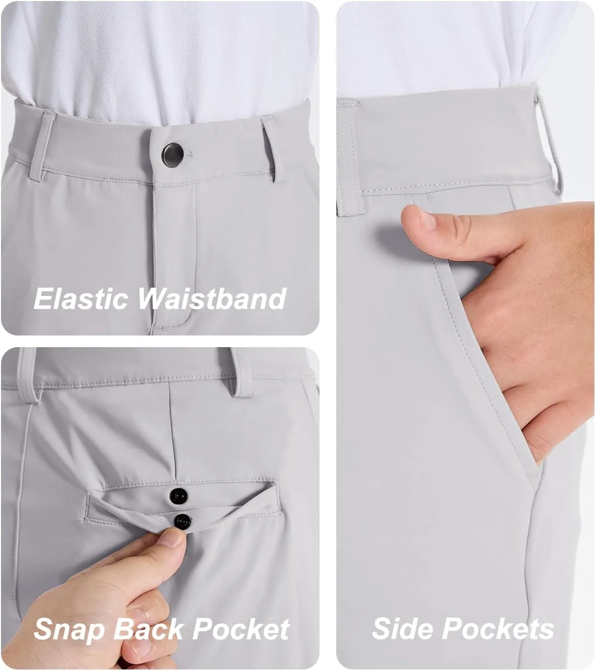 DEVOROPA Youth Boys Golf Shorts Stretch School Uniform Clothes Kids Flat Front Dress Chino Hybrid Twill Casual Shorts Pockets