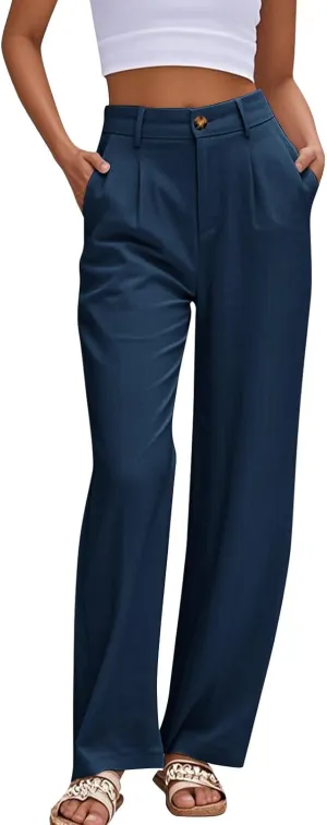 Dress Pants Women Summer Wide Leg Linen Pants Business Casual Office Work Pant Trendy Palazzo Pant 2025