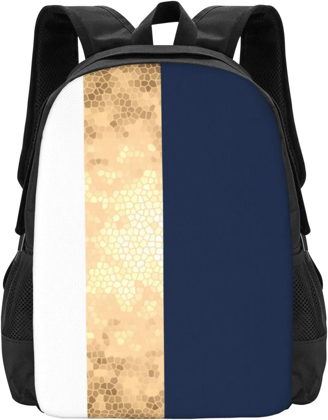 Elegant Faux Gold, Navy Blue, White Stripes Large Lightweight Backpack  Large Capacity 15 Laptop Bag For Travel & Outdoor
