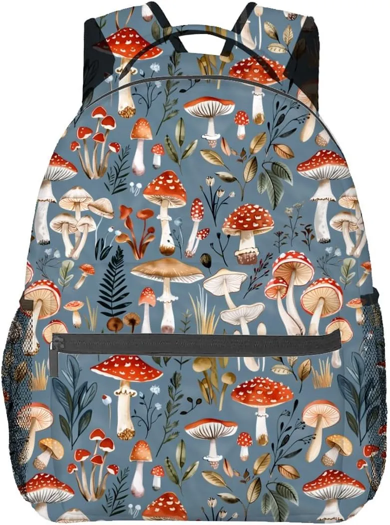 Enchanting Mushroom Backpack, School Travel Laptop Polyester Whimsical Design Backpacks for Women Kids, Work Sports Back Pack Casual Daypack, Lightweight Rucksack Gifts for Hiking Camping Gym