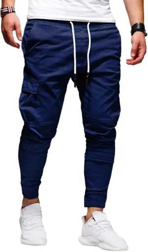 evzosrz Men Joggers Cargo Pants Slim Fit Drawstring Sports Athletic Workout Fitness Track Tapered Jogging Trousers Sweatpants