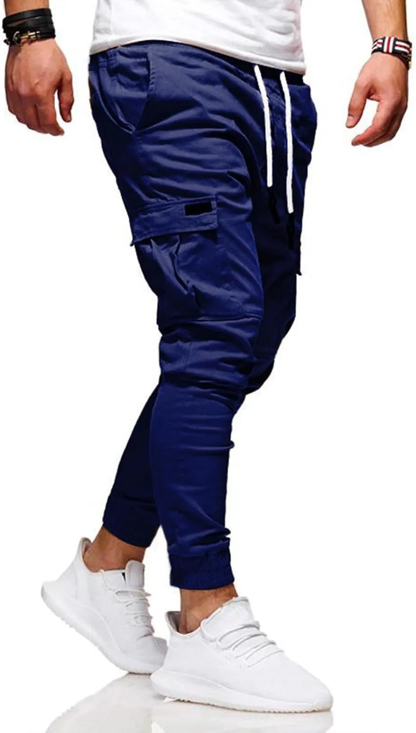 evzosrz Men Joggers Cargo Pants Slim Fit Drawstring Sports Athletic Workout Fitness Track Tapered Jogging Trousers Sweatpants