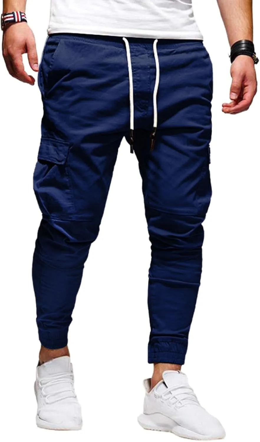 evzosrz Men Joggers Cargo Pants Slim Fit Drawstring Sports Athletic Workout Fitness Track Tapered Jogging Trousers Sweatpants