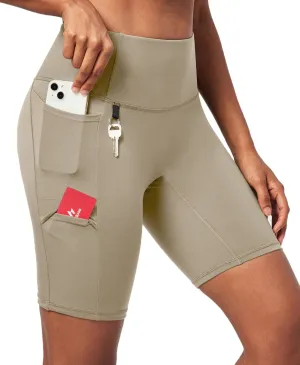 Ewedoos Biker Shorts Women Tummy Control with 4 Pockets No Front Seam Hiking Workout Spandex Shorts High Waisted UPF50 