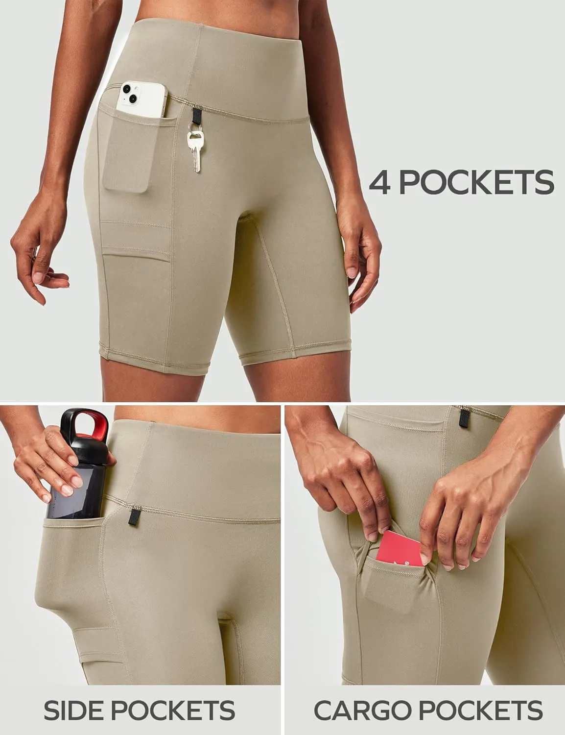 Ewedoos Biker Shorts Women Tummy Control with 4 Pockets No Front Seam Hiking Workout Spandex Shorts High Waisted UPF50 